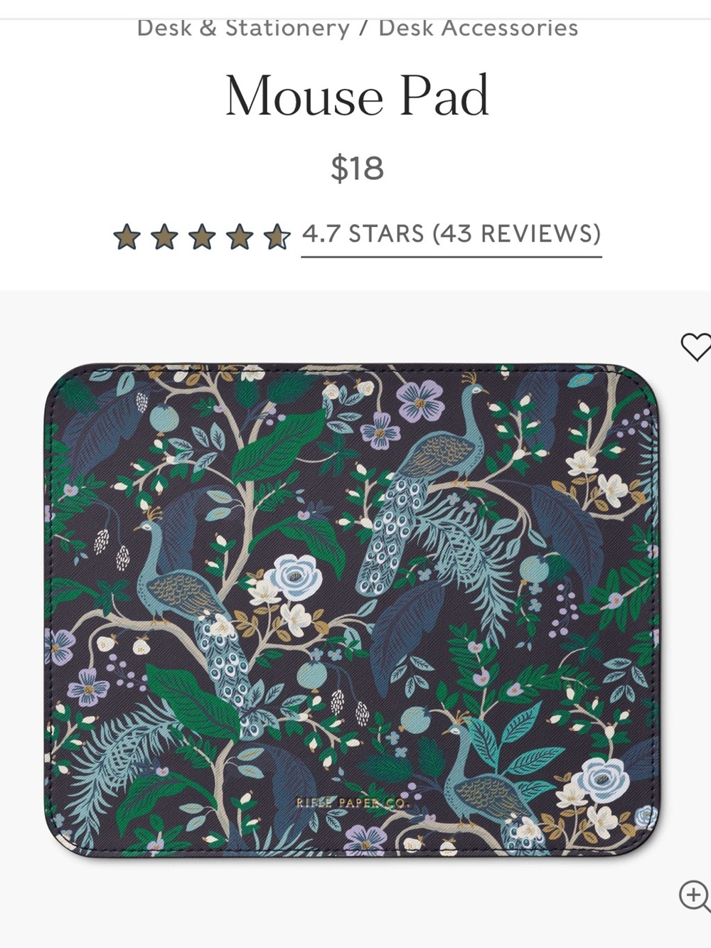 Rifle Paper Co Mousepad in Peacock